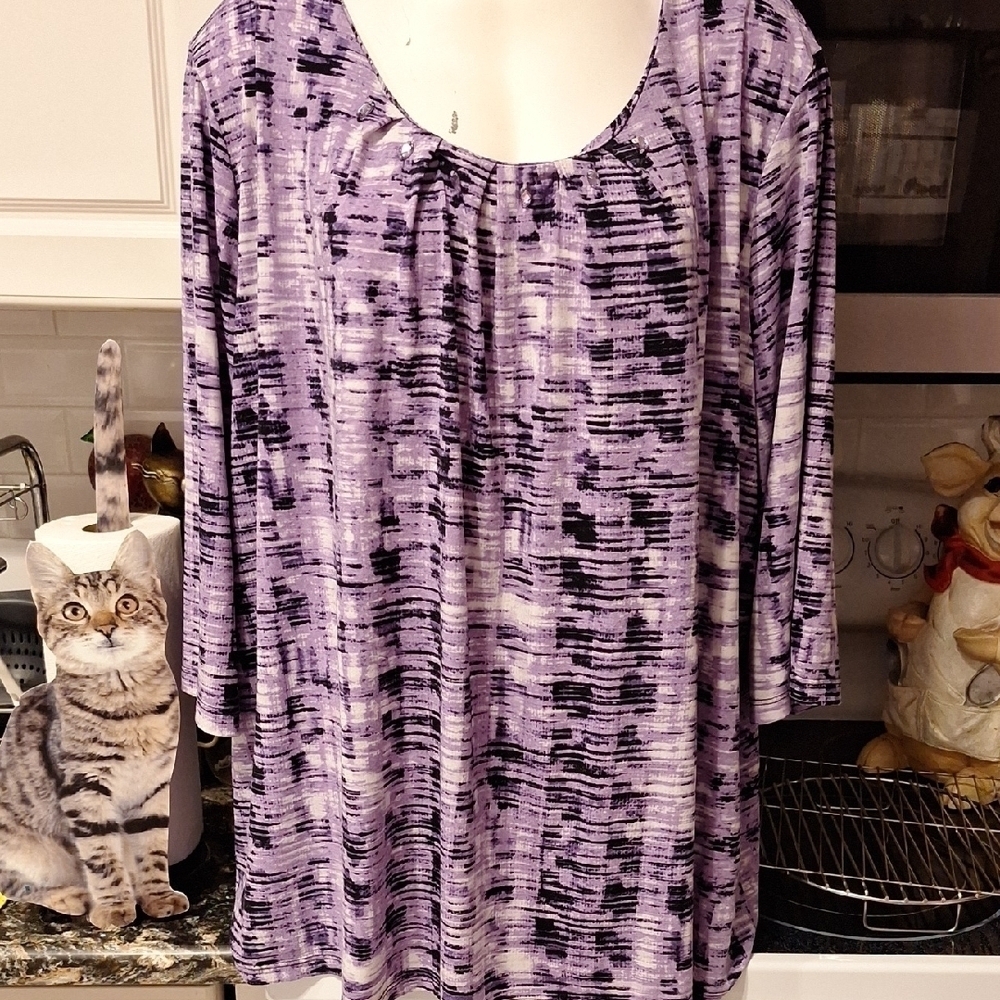 h Catherines Stretch Purple Patterned Women's Top Size 2X